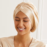 Bonnet de nuit turban en soie Caramel déclassé - MS1087