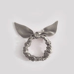 Thin silver bow hair tie made of 25-momme mulberry silk