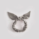Thin silver bow hair tie made of 25-momme mulberry silk
