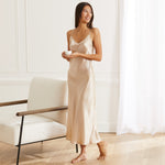 Long silk nightgown with a Champagne-colored front