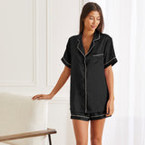 Black Short-Sleeved Silk Pajamas