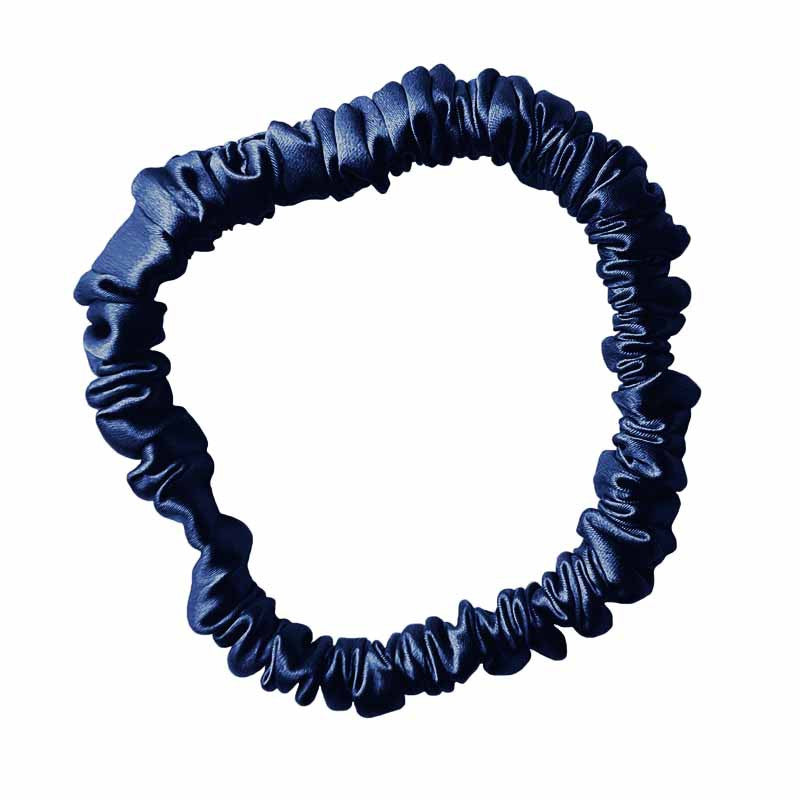 Thin navy blue silk scrunchie