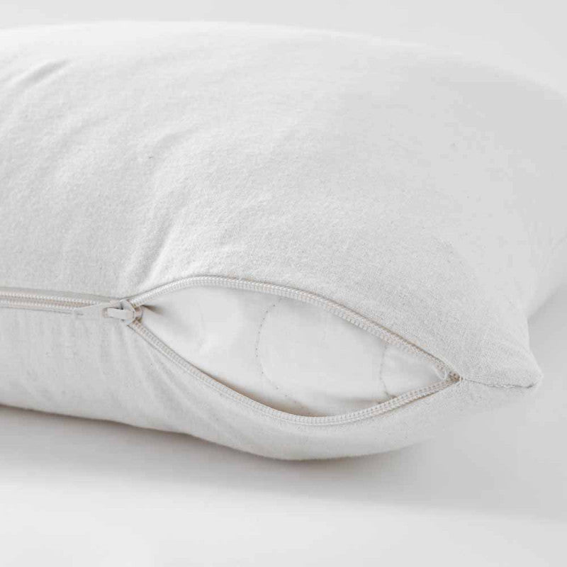 Protector de almohada con cremallera de franela de algodón orgánico blanco
