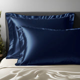 Seidenkissenbezug mulberry 25 mommes mit Stehsaum Marineblau