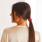 Thin red silk scrunchie from Maison de la soie