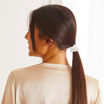 Thin white silk scrunchie from Maison de la soie