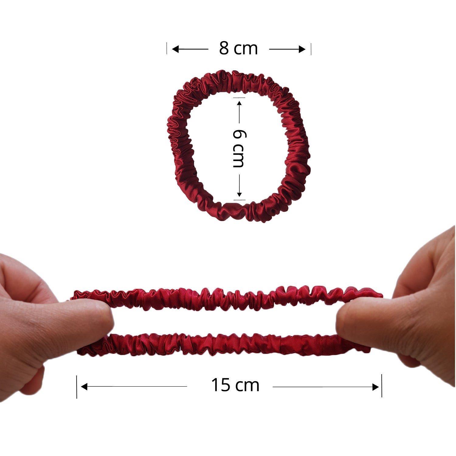Thin red silk scrunchie—measurements