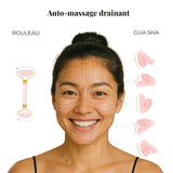 Coffret Gua Sha et Rouleau en Quartz rose