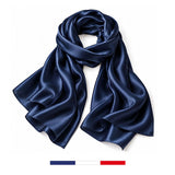 Foulard en soie uni Bleu Marine fabriqué en France